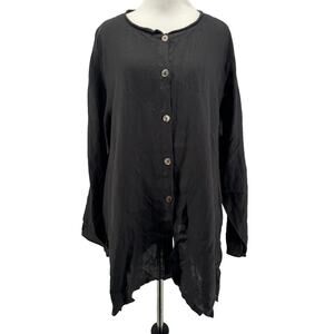 Kleen Women's Black 100% Linen Long Sleeve Lagenlook Tunic Blouse Size XL